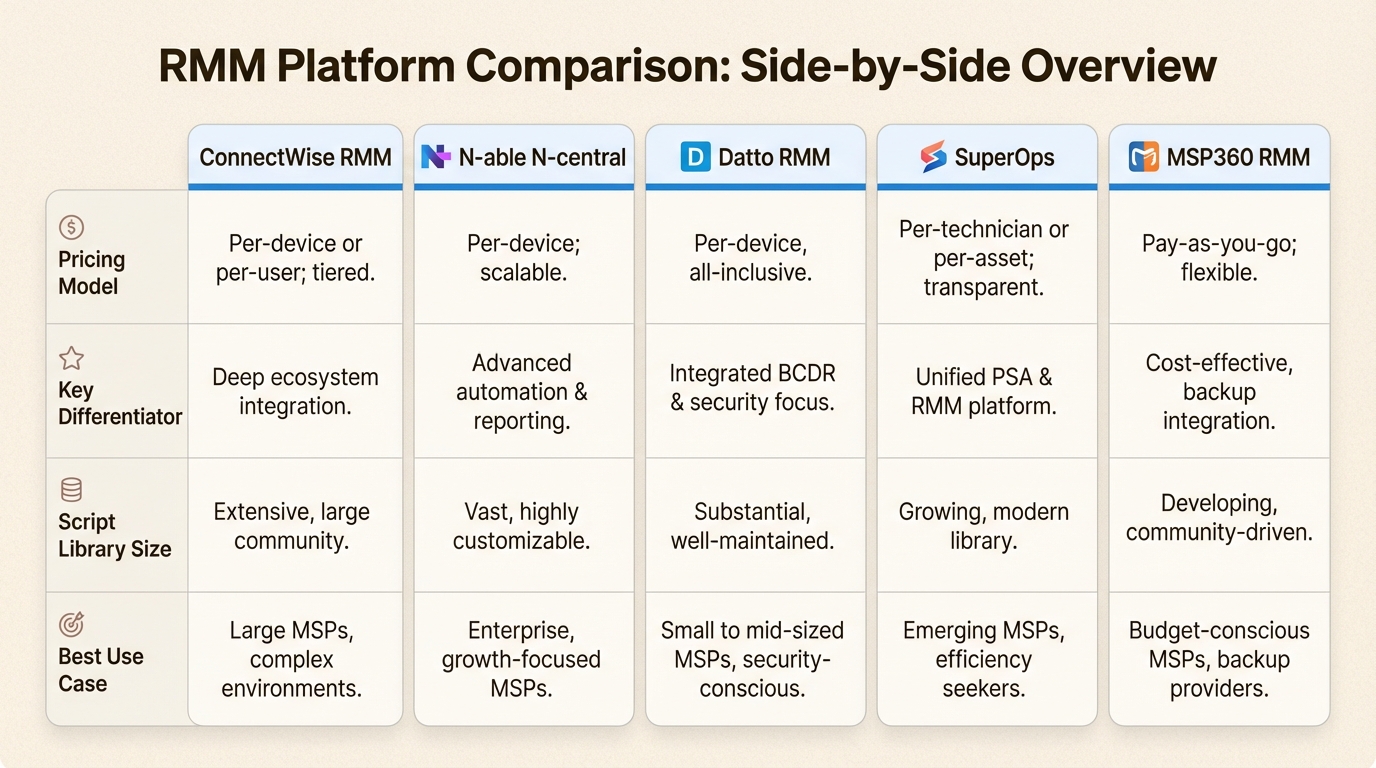 Comparing the major RMM automation platforms across pricing, features, and ideal use cases