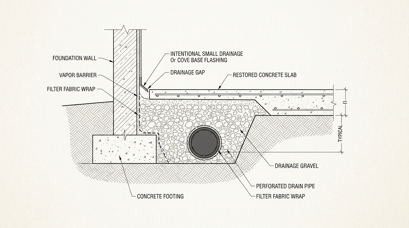 Expert basement waterproofing advice suggests that Interior drainage systems effectively manage water that has already breached the foundation by channeling it safely to a sump pump.