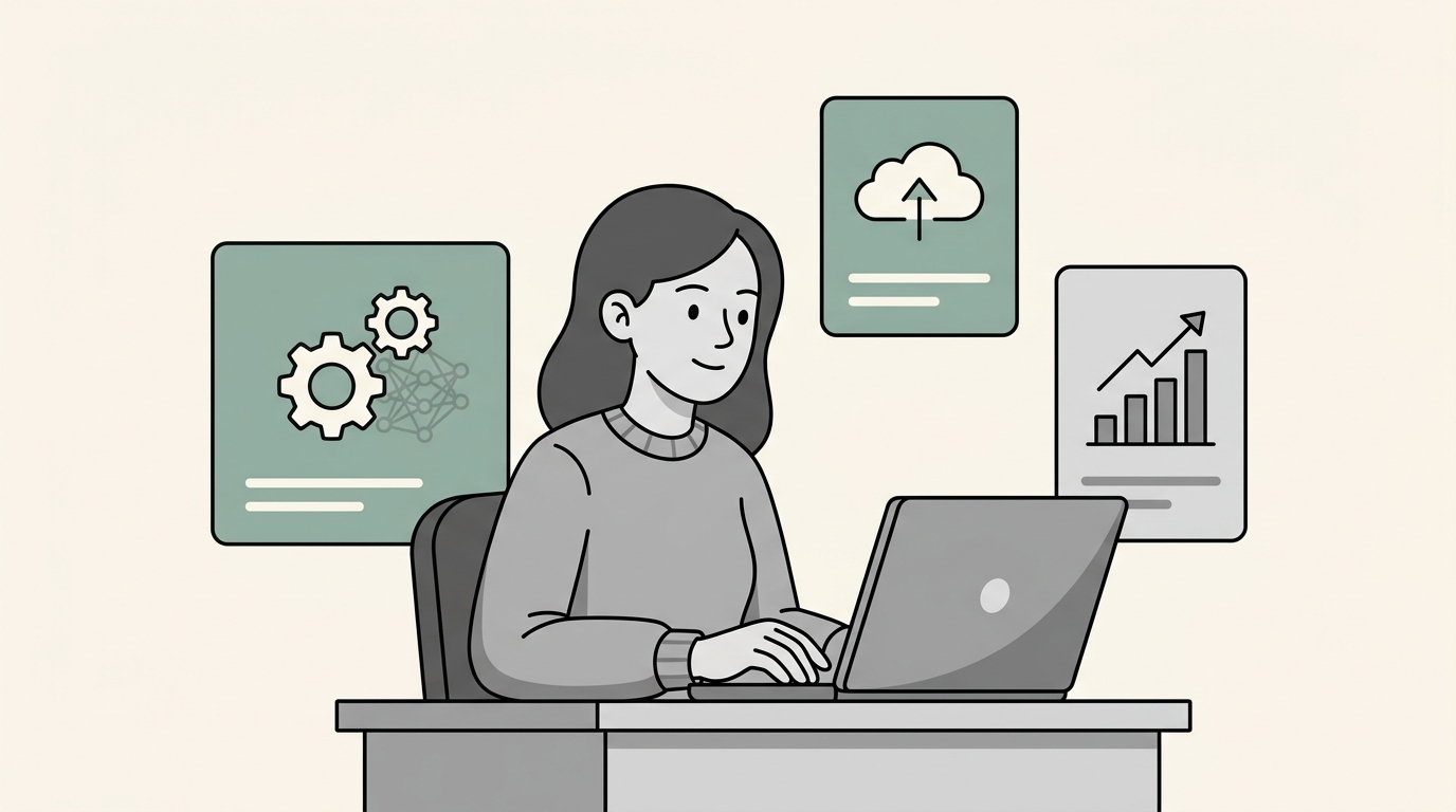 Intelligent automation illustration showing connected workflows for a growing business