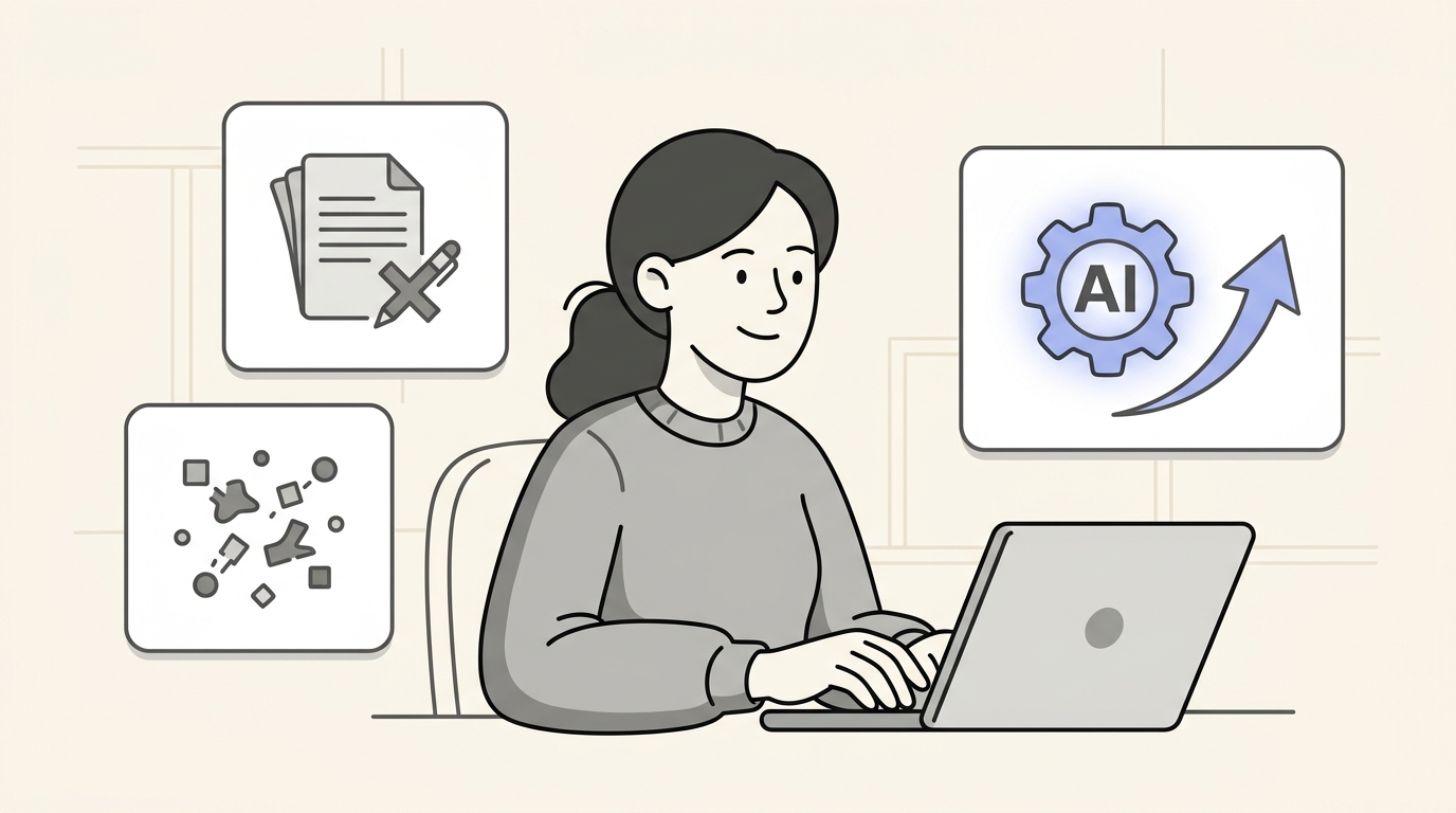 A professional infographic style banner showing various documents like PDFs and invoices being processed by AI into clean digital data for business growth.