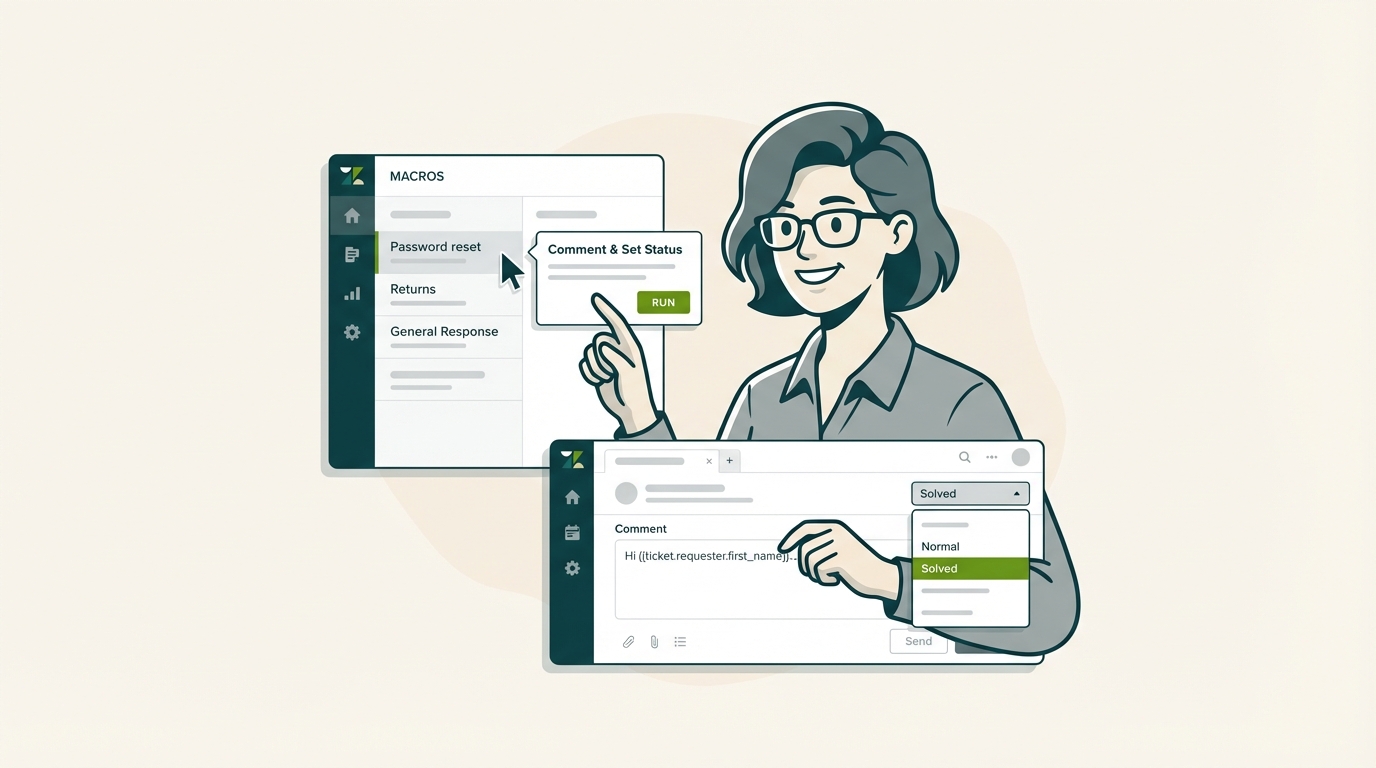 Zendeskマクロでコメントを追加し、ステータスを設定する方法