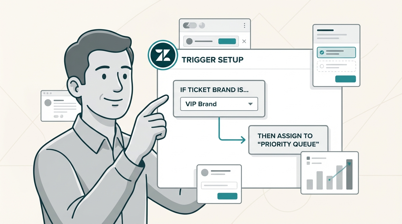 Zendeskトリガー条件のチケットブランドの使用方法