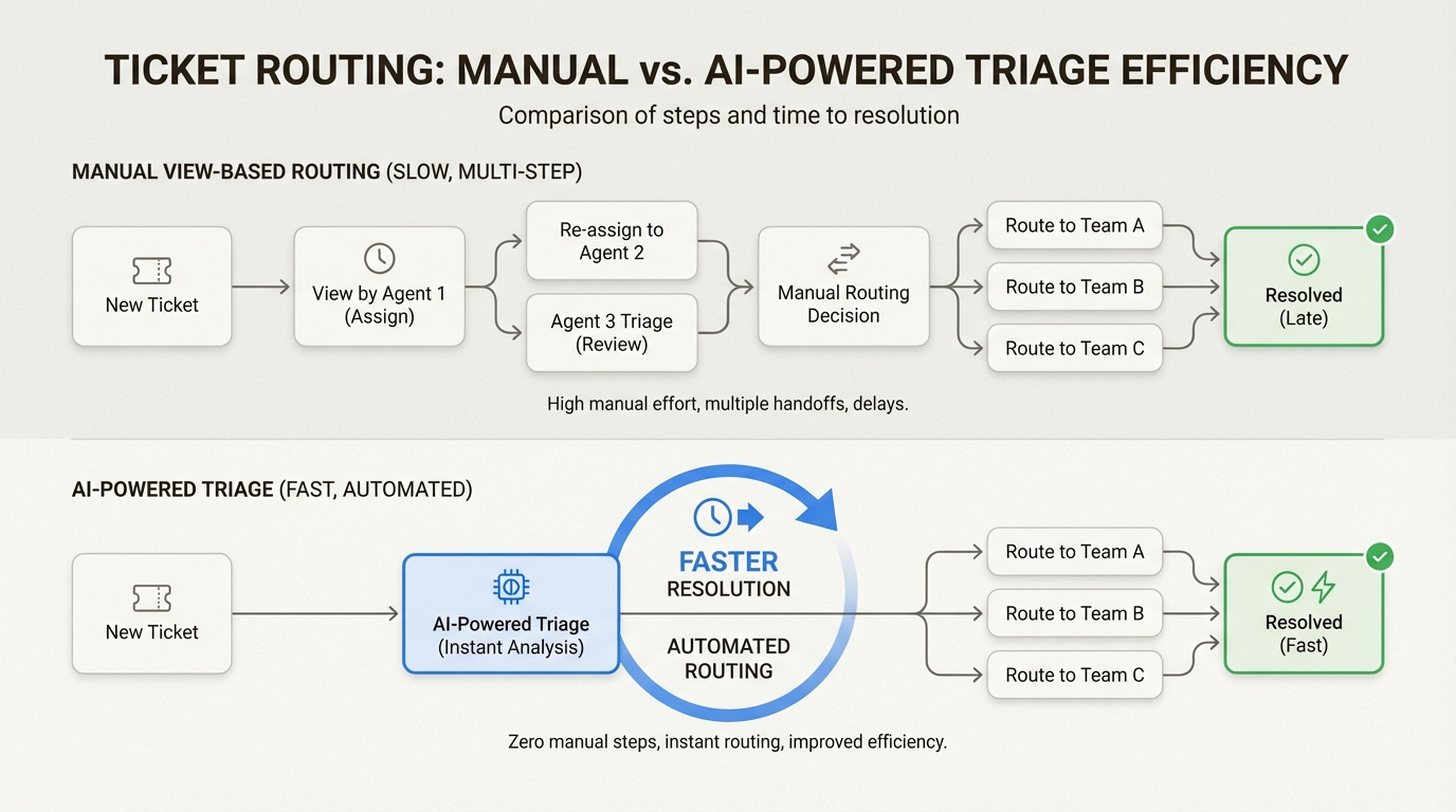 Wie KI-Triage das Ticketmanagement im Vergleich zu komplexen Ansichtsbedingungen vereinfacht