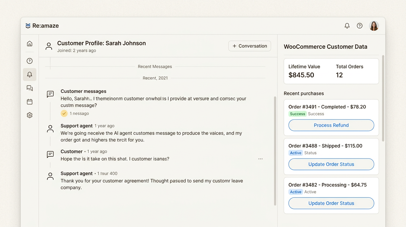 Barra lateral de WooCommerce con contexto del cliente y herramientas de pedido