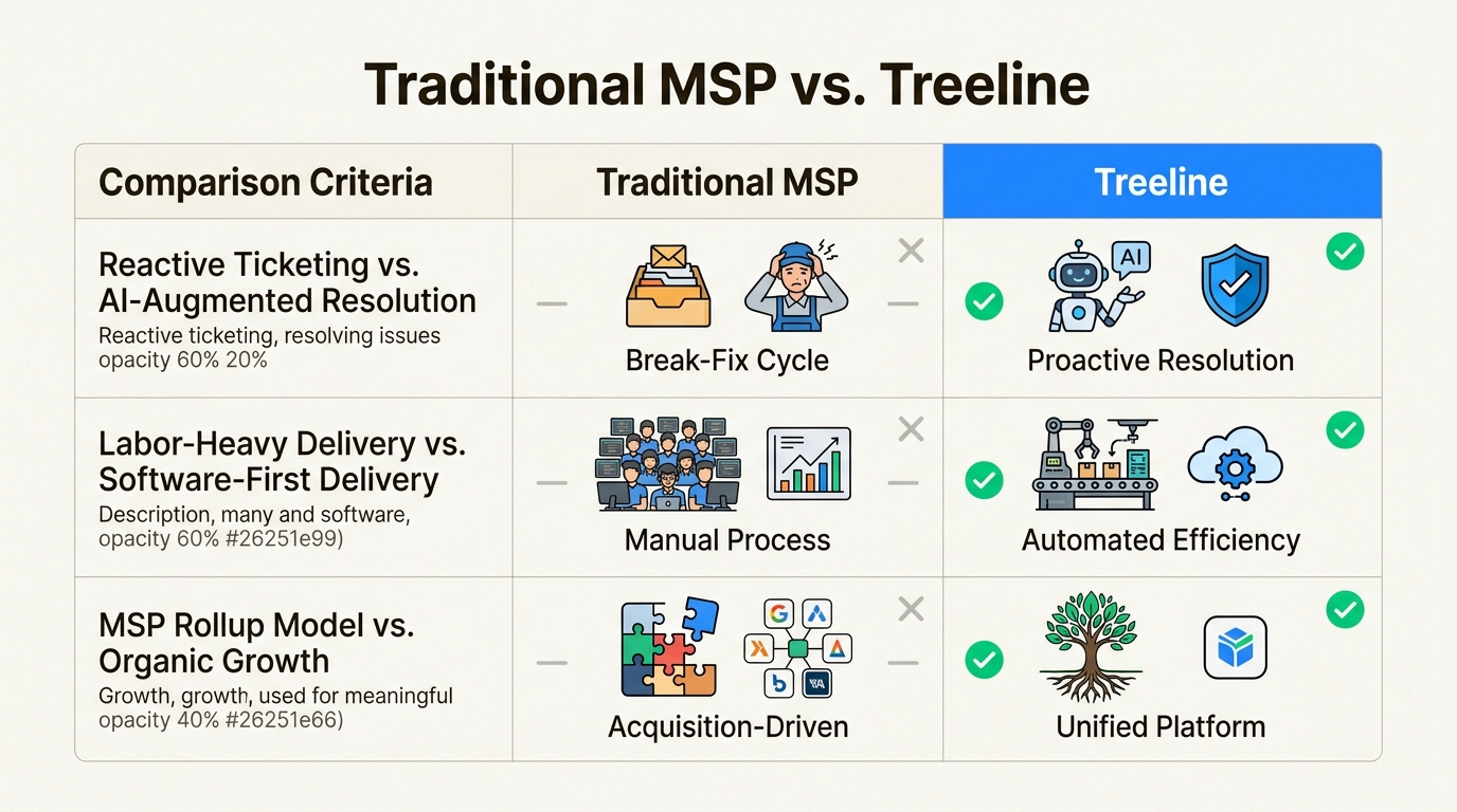 Treeline prioritizes proprietary software and organic growth over acquisition-heavy MSP models