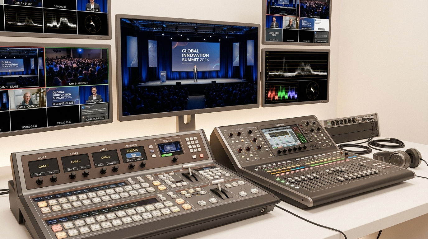 Equipo de streaming y sala de control para eventos en directo