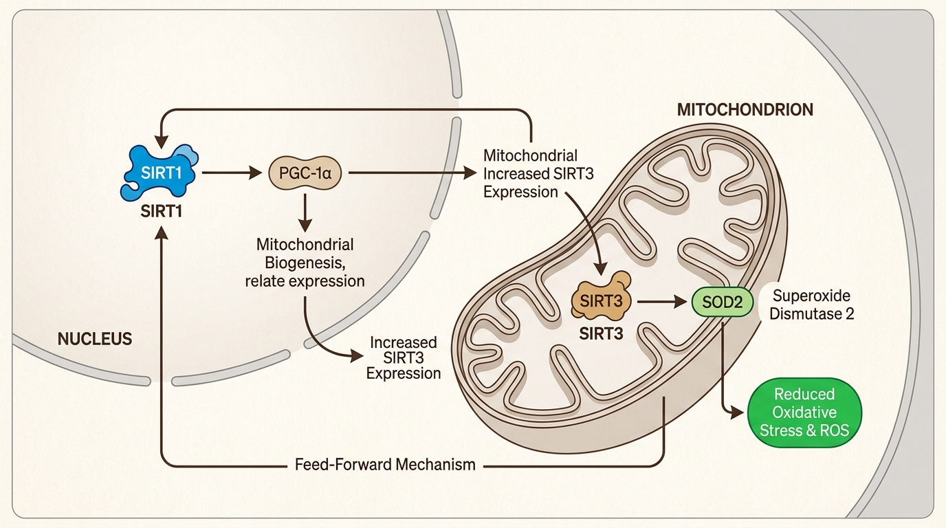 The sirtuin activation cascade: how NAD+ triggers mitochondrial biogenesis and cellular defense