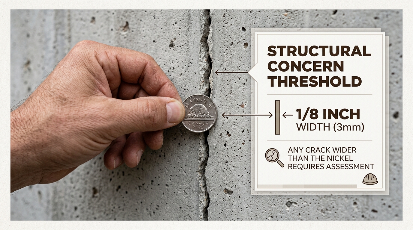 Using a nickel as a simple measuring tool allows you to quickly determine if a foundation crack requires immediate professional intervention.