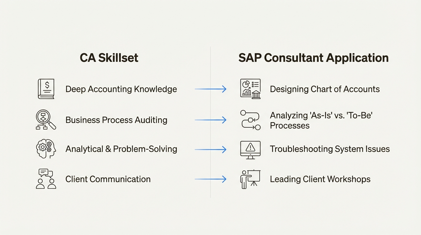 A visual mapping of Chartered Accountant skills to the SAP Consultant role.