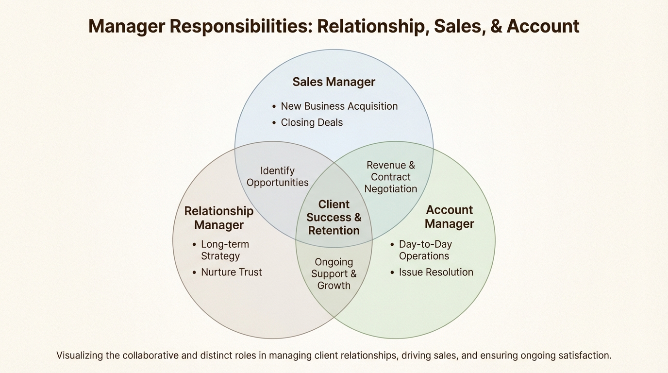 RMs bridge sales and advisory while managing complex internal coordination, distinct from pure sales or pure account management roles