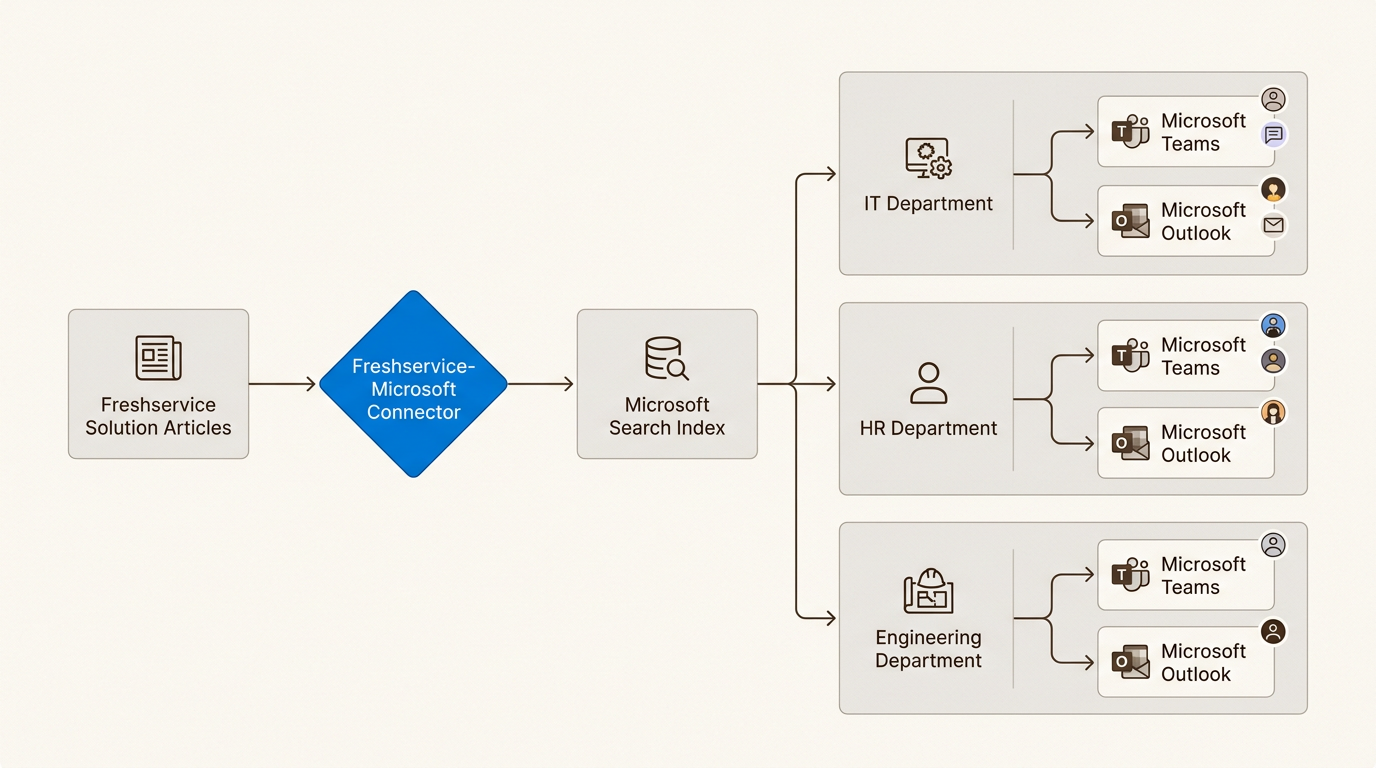 La integración de Freshservice con Microsoft 365 permite a los empleados acceder a la documentación de soporte crítica directamente desde sus herramientas de productividad diarias.
