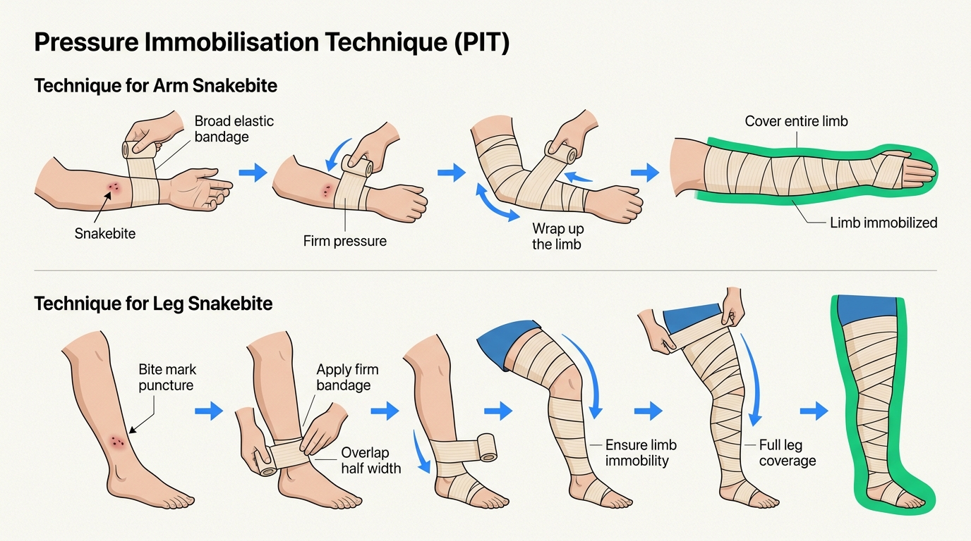Correct application of a pressure immobilisation bandage is a critical first-aid skill that can significantly slow the spread of venom.