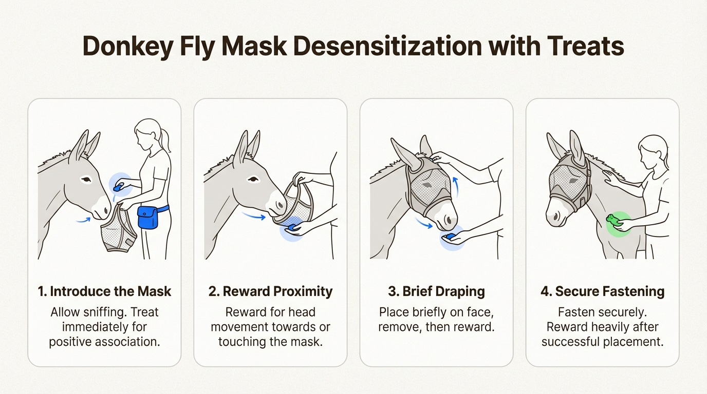 Positive reinforcement training helps donkeys accept fly masks gradually