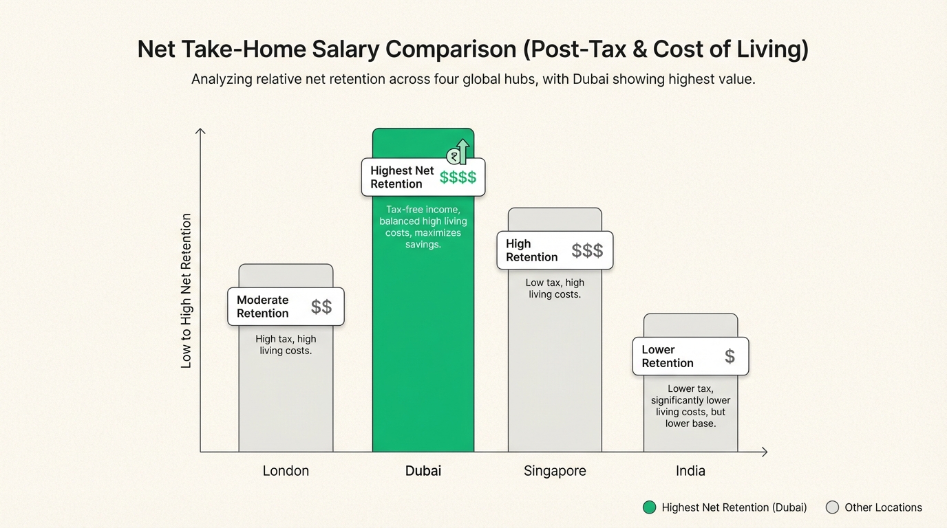 Dubai's zero-tax advantage makes entry-level salaries more competitive than they appear