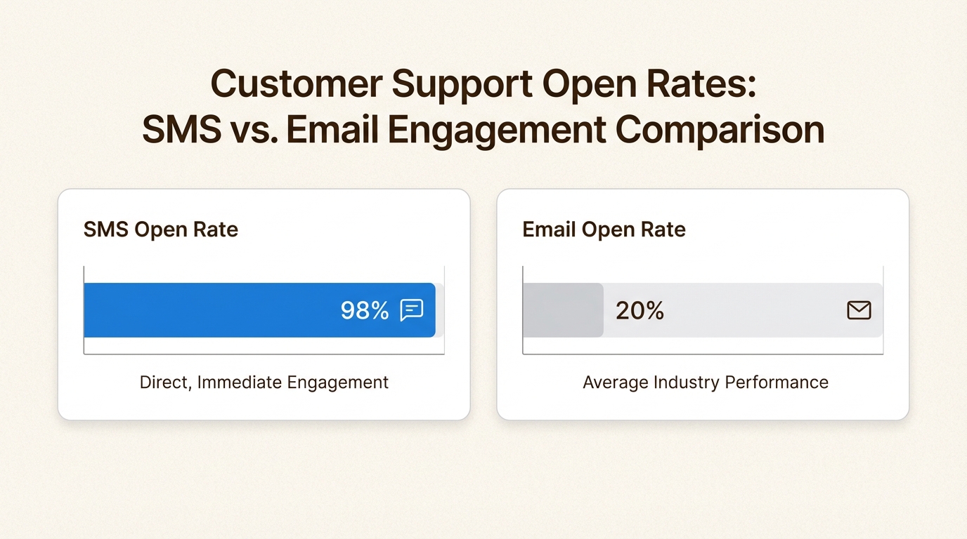 Com uma taxa de abertura de 98%, o SMS garante que seus acompanhamentos de suporte sejam realmente vistos em comparação com o e-mail tradicional.