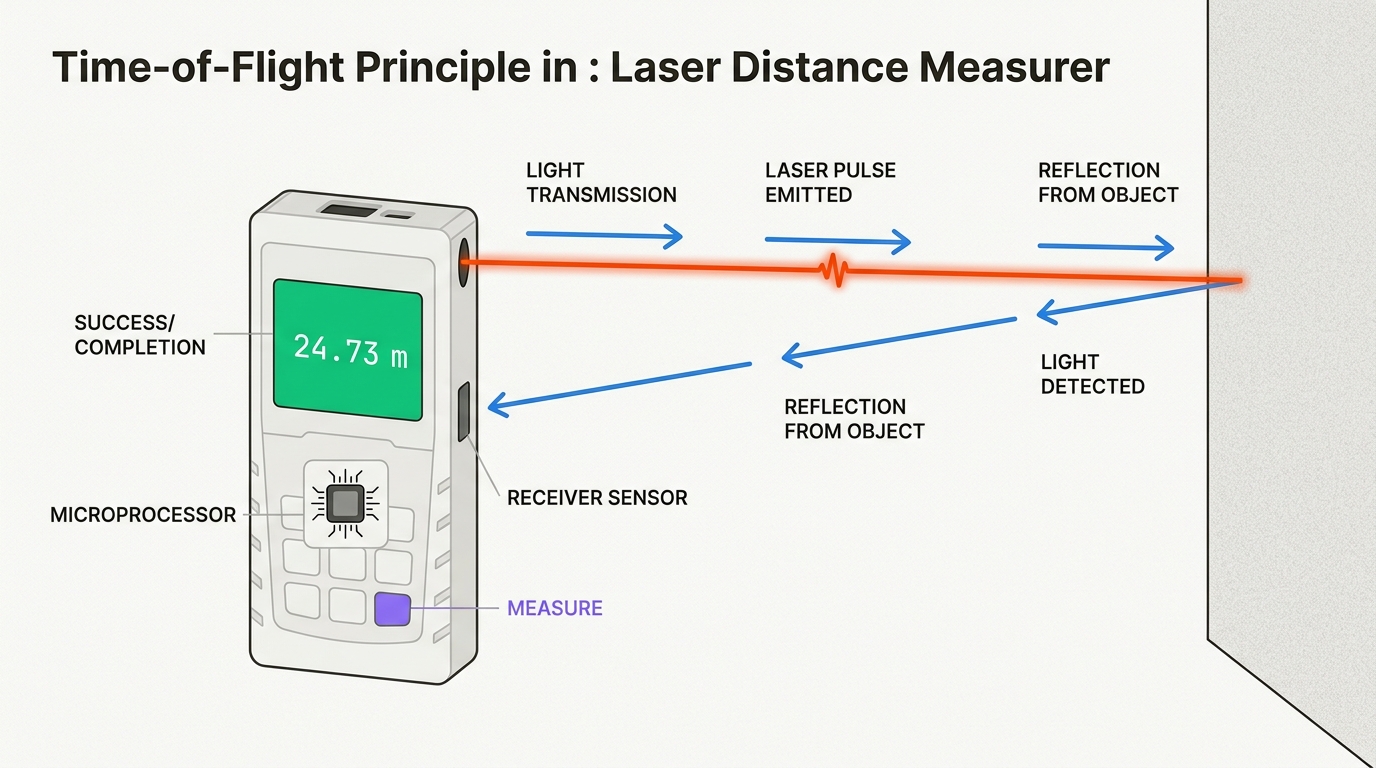 Laser distance measurer calculating distance through light reflection