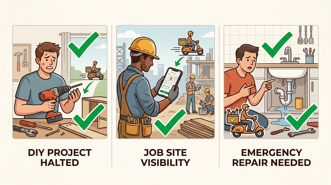 On-demand delivery solves critical project delays by bringing tools and repair parts directly to your home or job site.