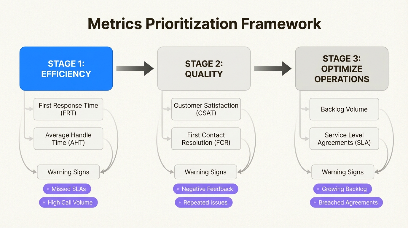 Marco de priorización de métricas del equipo de soporte por punto de dolor y madurez