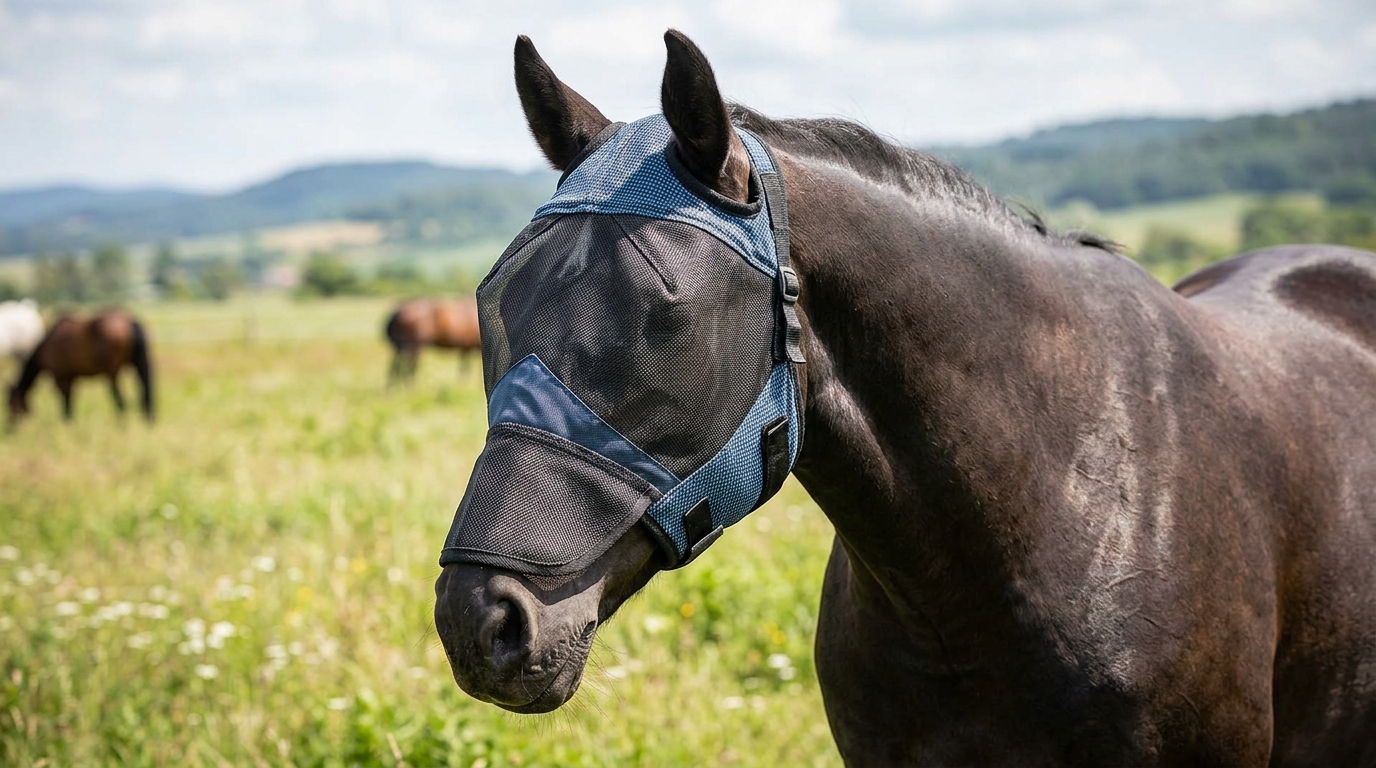 High-quality UViator fly masks protect sensitive equine eyes from harsh solar radiation while maintaining maximum airflow during extreme heat waves.