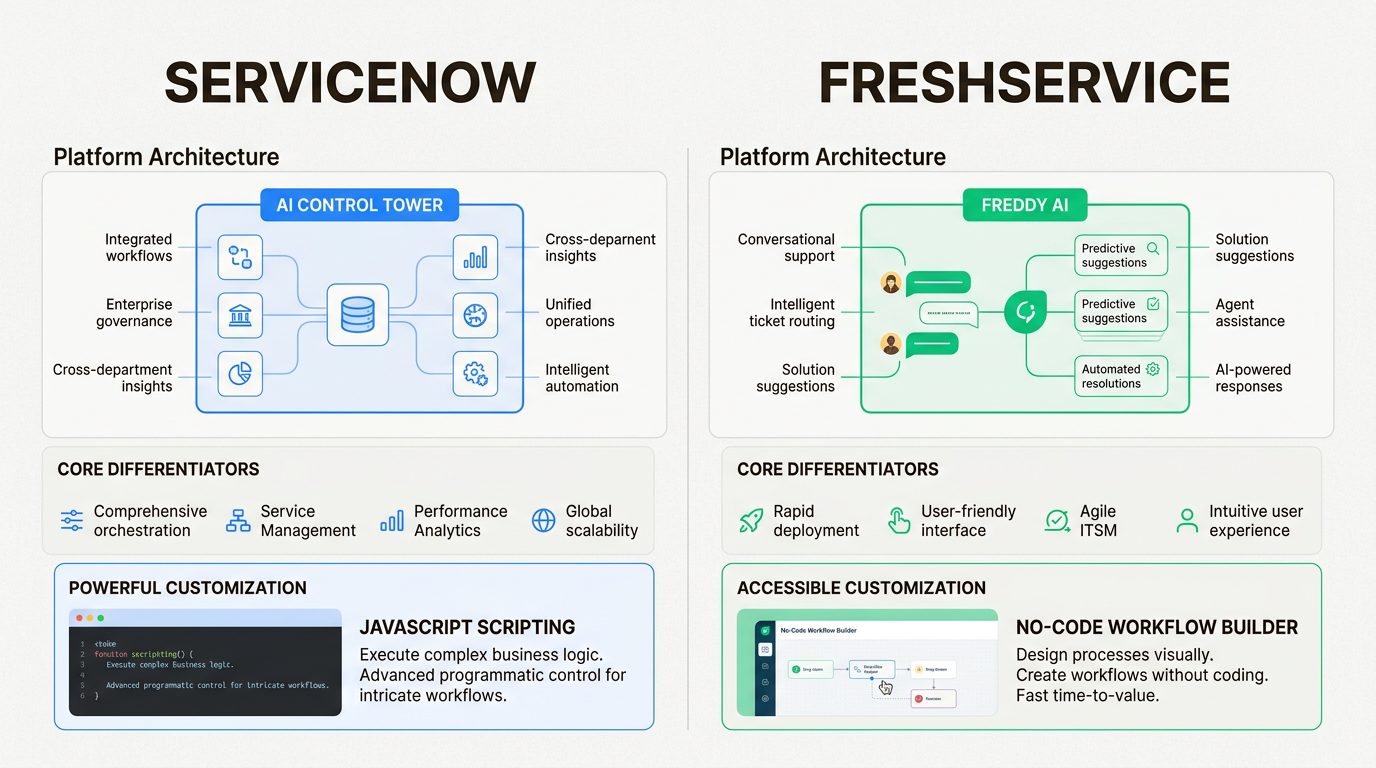 Compromis entre la profondeur d'entreprise de ServiceNow et le déploiement rapide de Freshservice