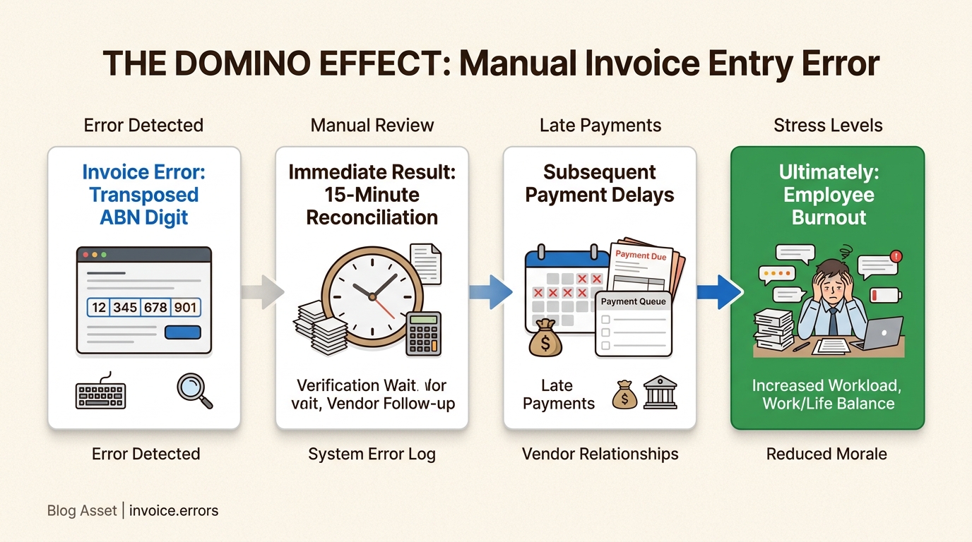 A single manual data entry error, like a transposed ABN, triggers a costly chain reaction of reconciliation, delays, and team burnout.
