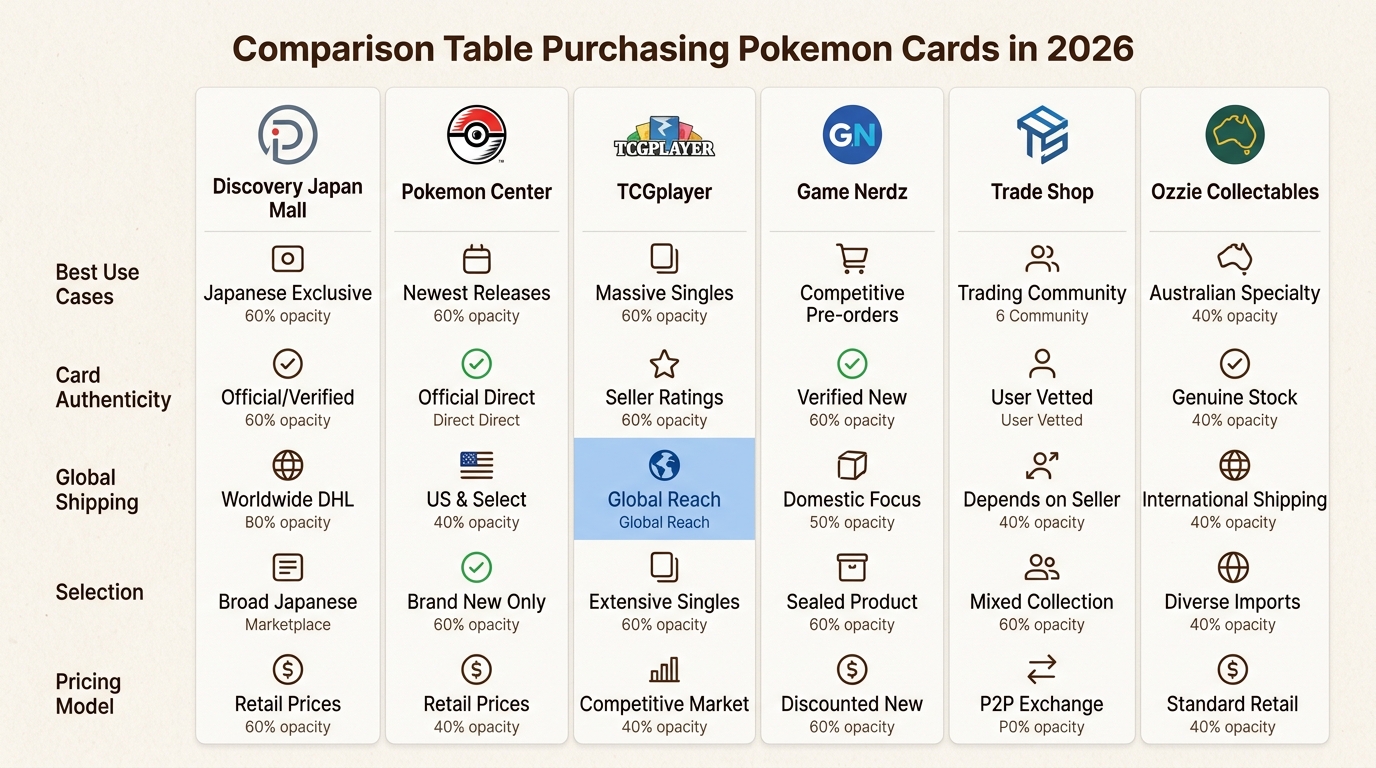 Compare the top six Pokemon card retailers in 2026 to quickly identify which best suits your collecting needs for authenticity, variety, and shipping.