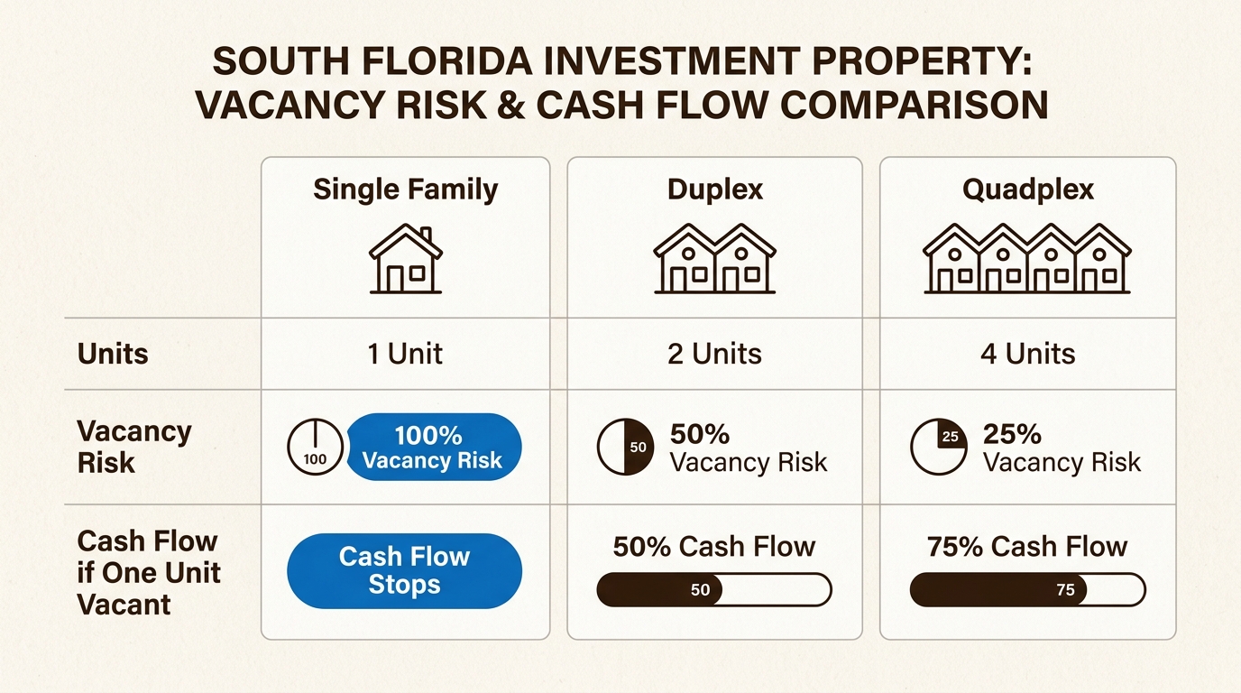 Diversifying into multi-unit properties reduces vacancy risk.