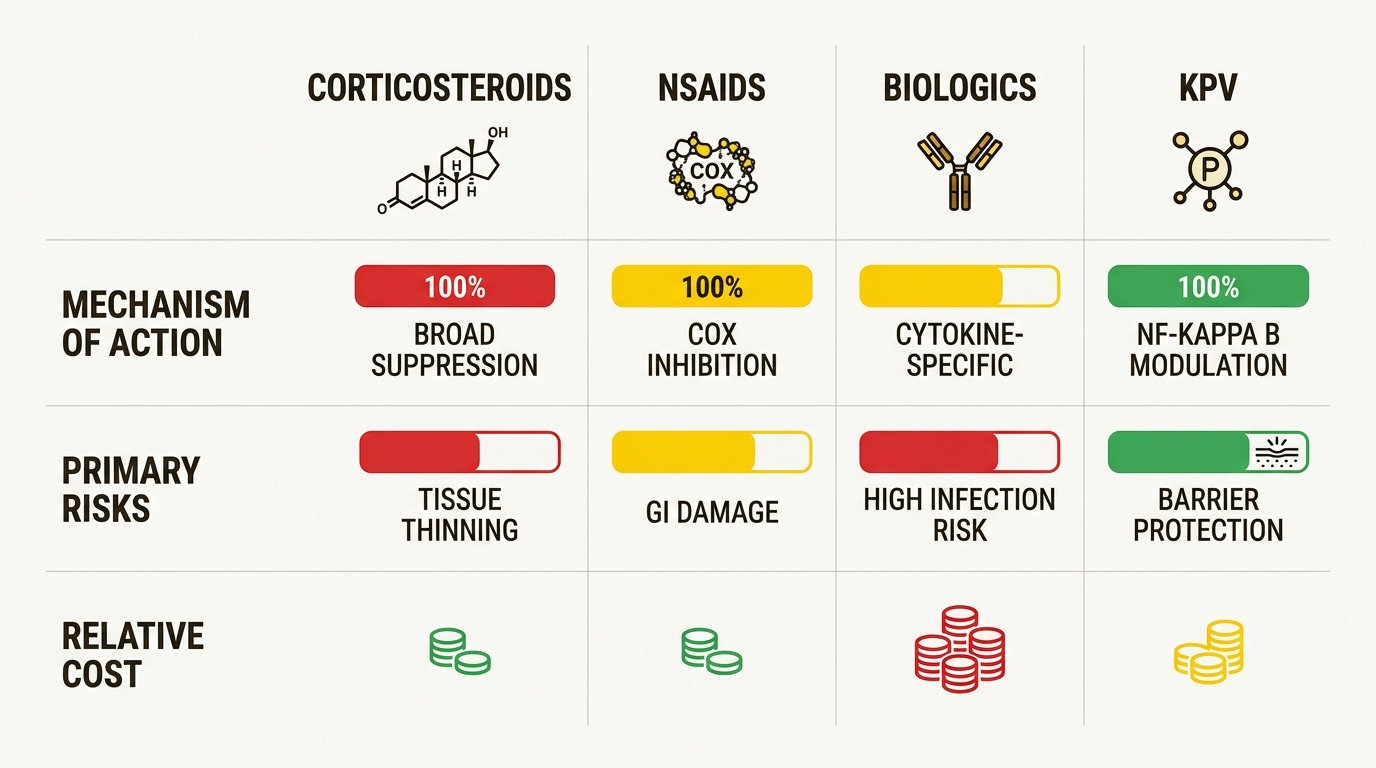 KPV provides a targeted alternative to traditional treatments by modulating inflammation while actively supporting tissue repair and maintaining immune vigilance.