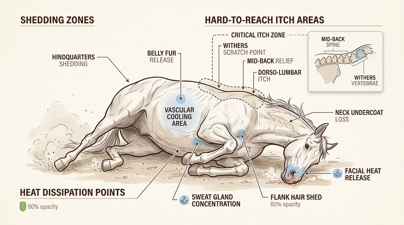 Rolling provides full-body maintenance, from shedding winter coats to regulating core body temperature through friction.