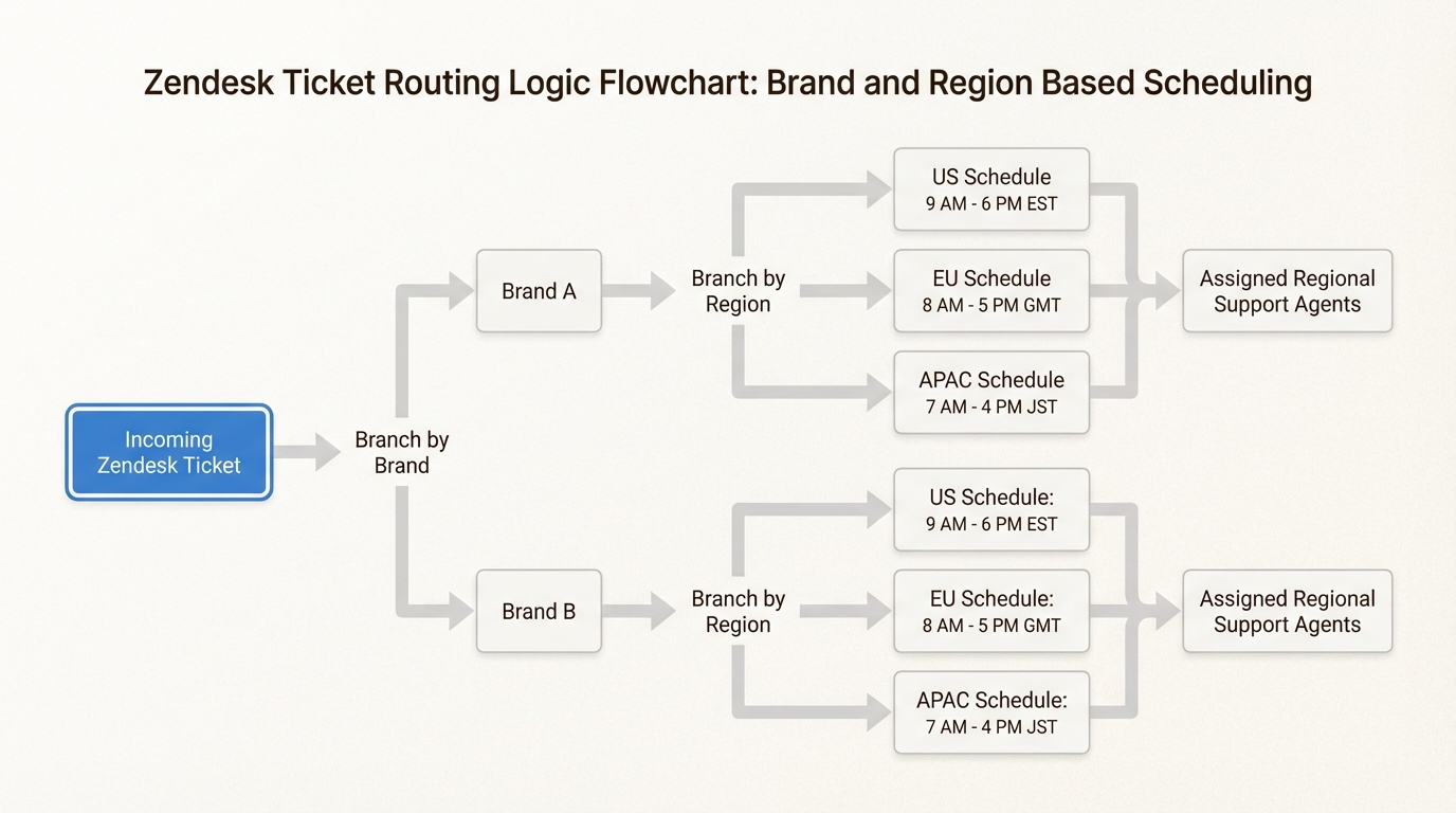 Die Verwendung von Auslösern zur Zuweisung bestimmter Zeitpläne stellt sicher, dass jedes Ticket automatisch anhand der korrekten regionalen Geschäftszeiten gemessen wird.