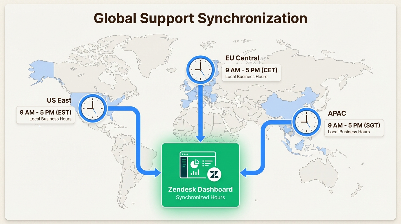 Mehrere Zeitpläne ermöglichen es globalen Supportteams, die Leistung über verschiedene Zeitzonen und regionale Betriebszeiten hinweg genau zu verfolgen.