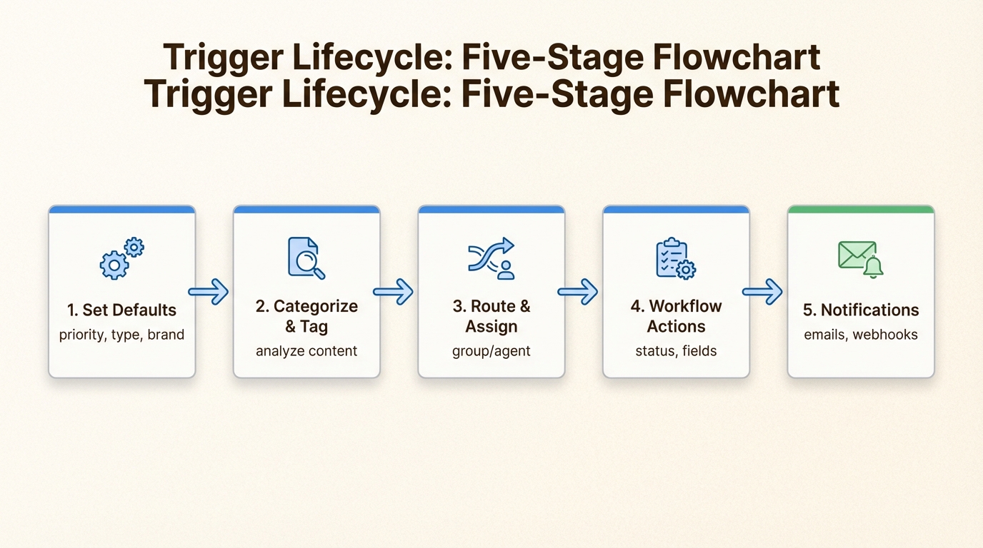 La séquence de déclencheurs recommandée garantit un traitement approprié des tickets avant l'envoi des notifications