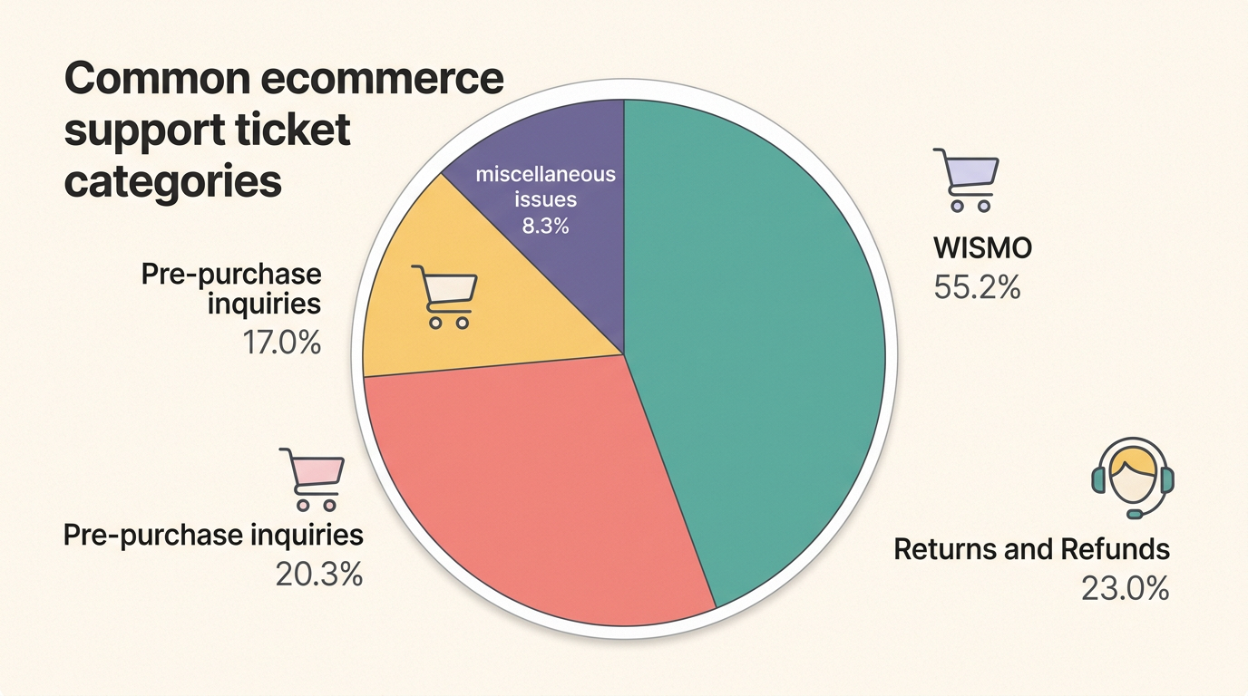 Volume de suporte de ecommerce de rastreamento de pedidos e solicitações de devolução que a IA lida de forma autônoma
