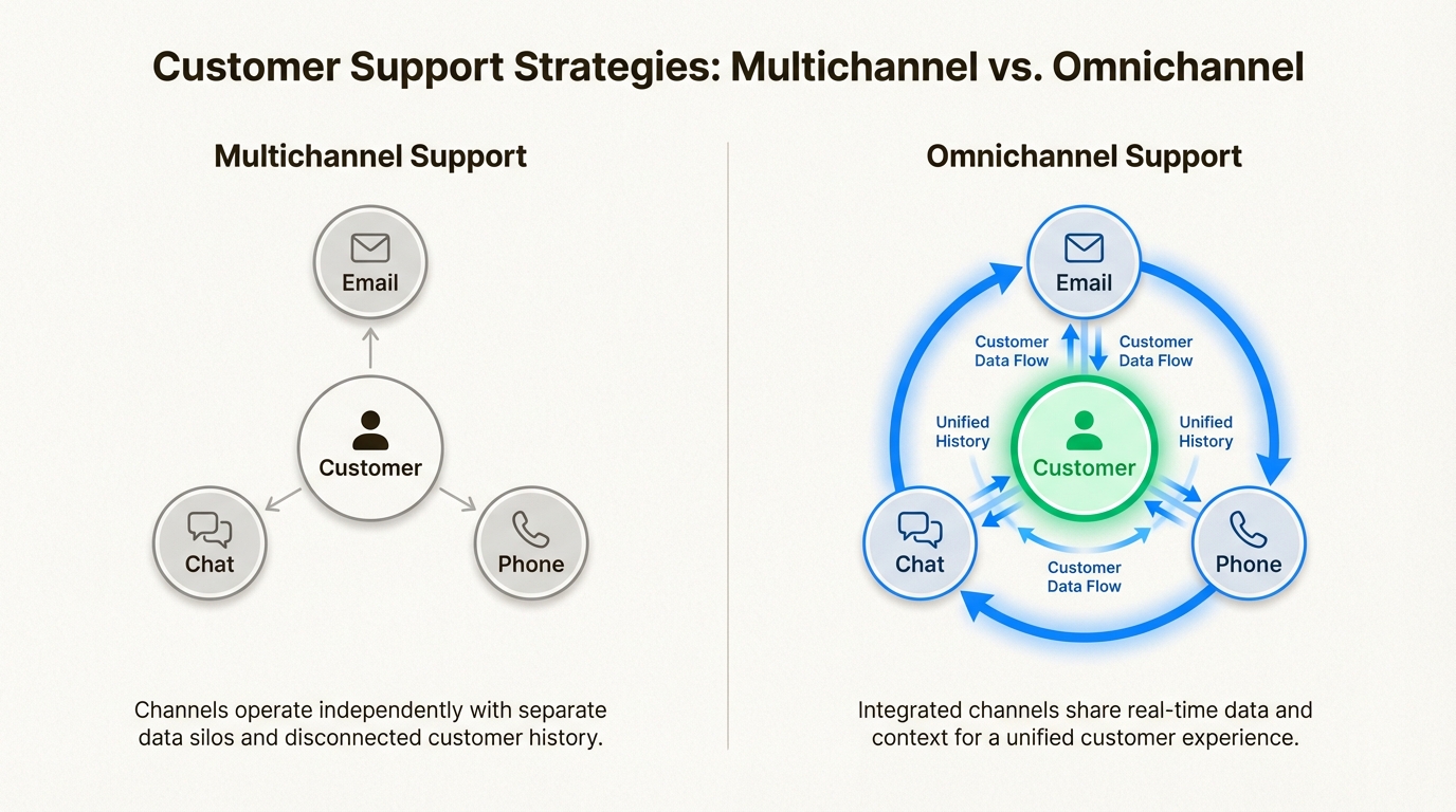 マルチチャネルとオムニチャネルのサポートフローの比較