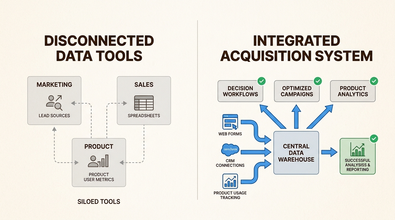 Disconnected tools create data silos while integrated systems enable data-driven decisions