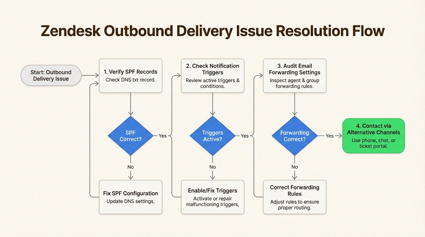 Seguir um caminho de solução de problemas estruturado garante que erros de configuração comuns, como registros SPF, sejam resolvidos primeiro.
