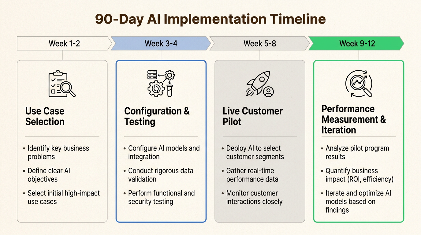 Plan de implementación de 90 días que valida el rendimiento de la IA en etapas controladas