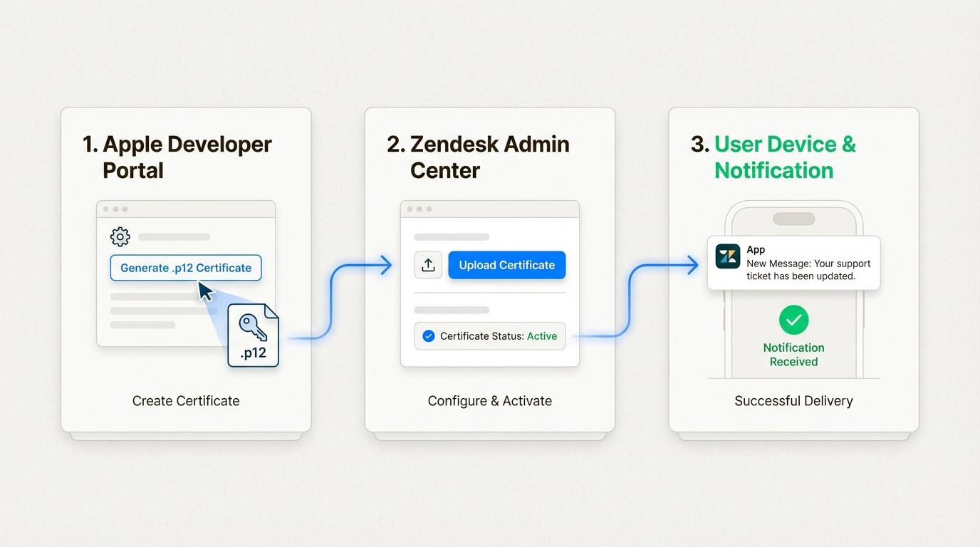 Fluxo de certificado de notificação push do iOS do Portal de Desenvolvedores da Apple para o Zendesk