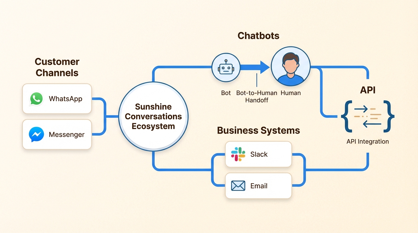 Ecosistema de mensajería unificada para clientes con integraciones conectadas.