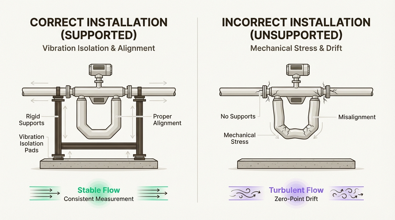 Proper mechanical isolation and secure mounting are essential to prevent external vibrations from interfering with sensitive tube frequency measurements.