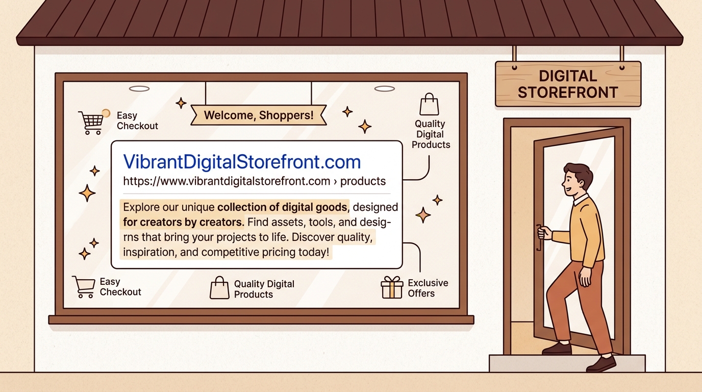 Digital storefront metaphor for meta descriptions