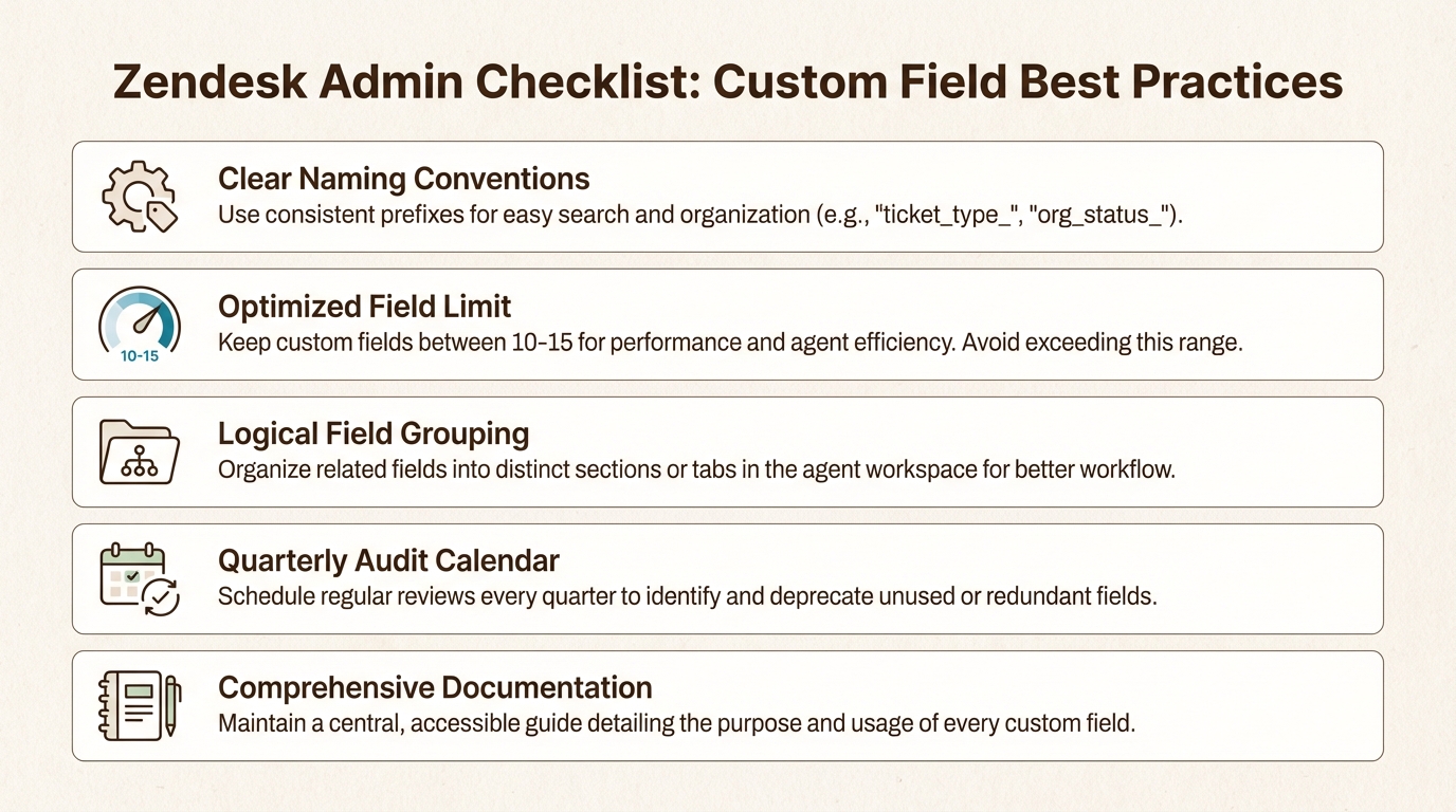 La implementación de estos estándares organizativos evita el desorden administrativo y garantiza que sus campos personalizados sigan siendo útiles tanto para los agentes como para los informes.