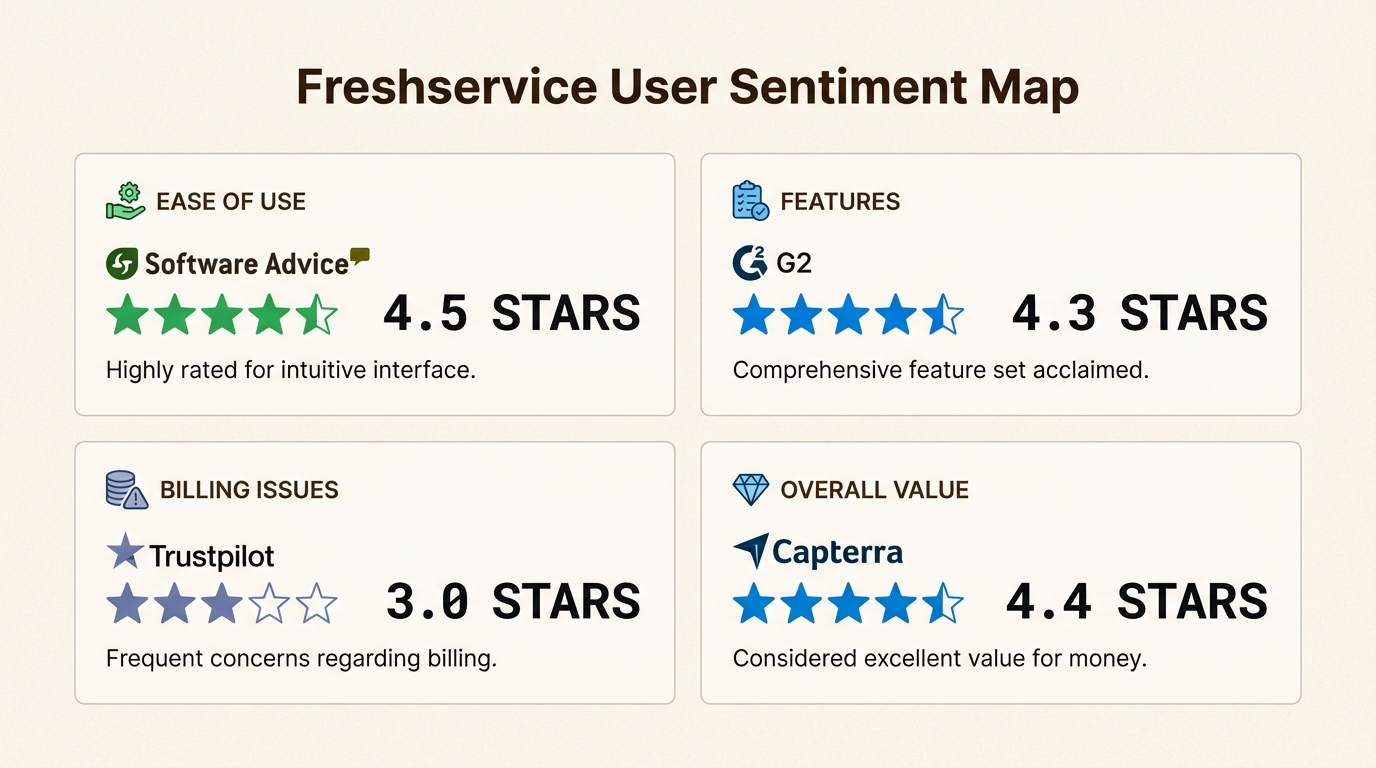 Visualización de los comentarios de los usuarios que muestra una alta satisfacción con la usabilidad, pero preocupaciones sobre la facturación