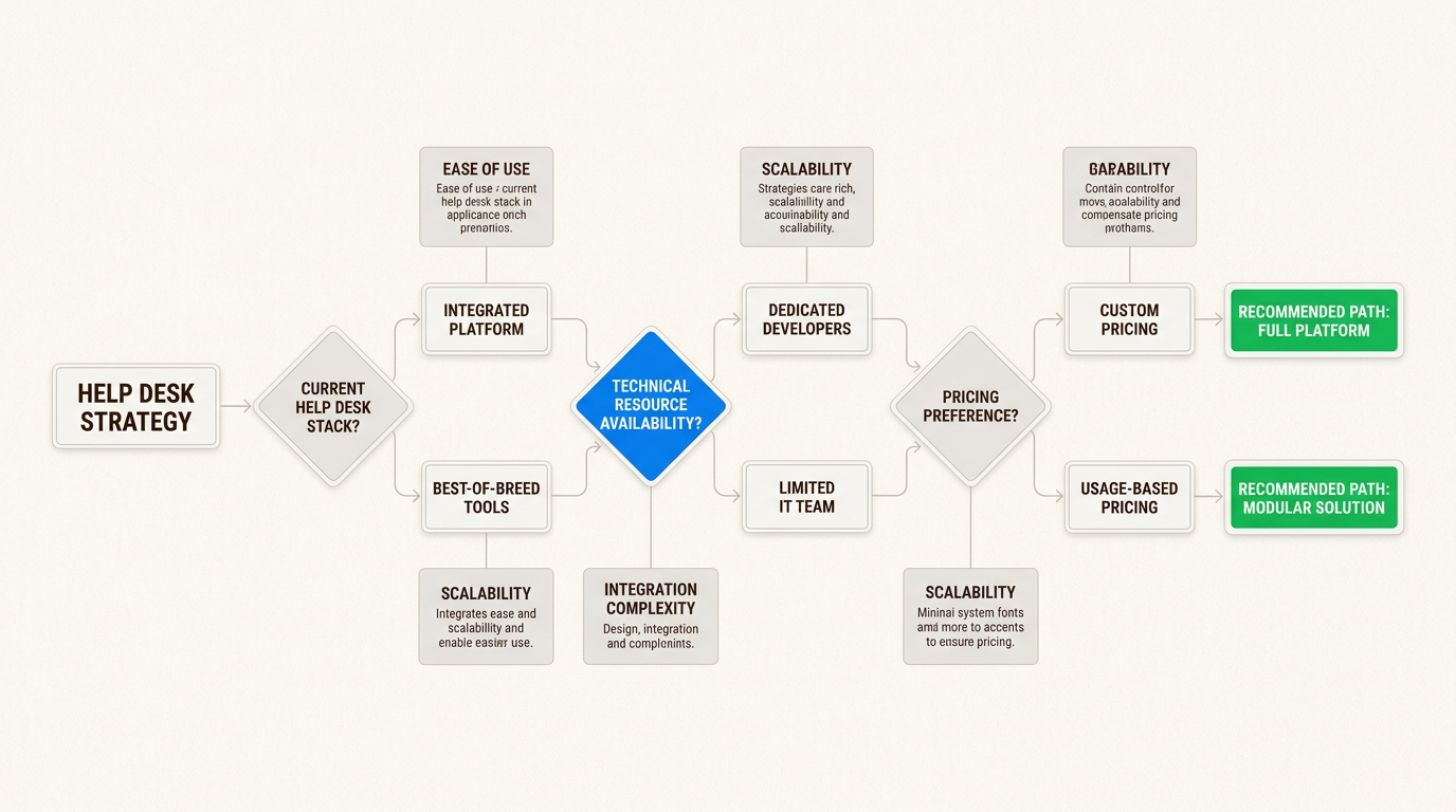 Este marco de decisión simplifica el proceso de selección al priorizar su pila de software actual y los recursos técnicos disponibles.