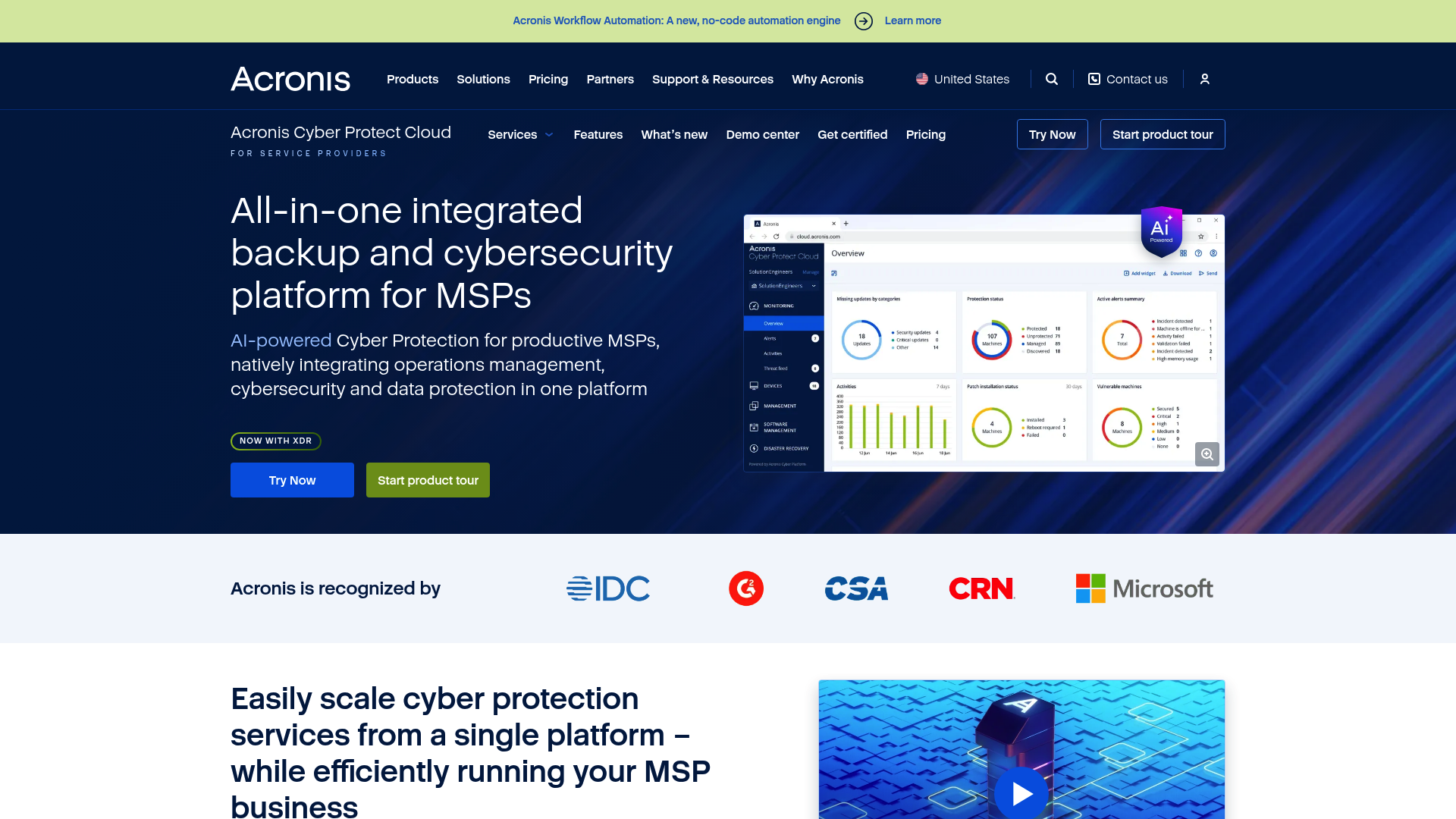 A screenshot of the Acronis Cyber Protect landing page, one of the best cloud backup and disaster recovery tools