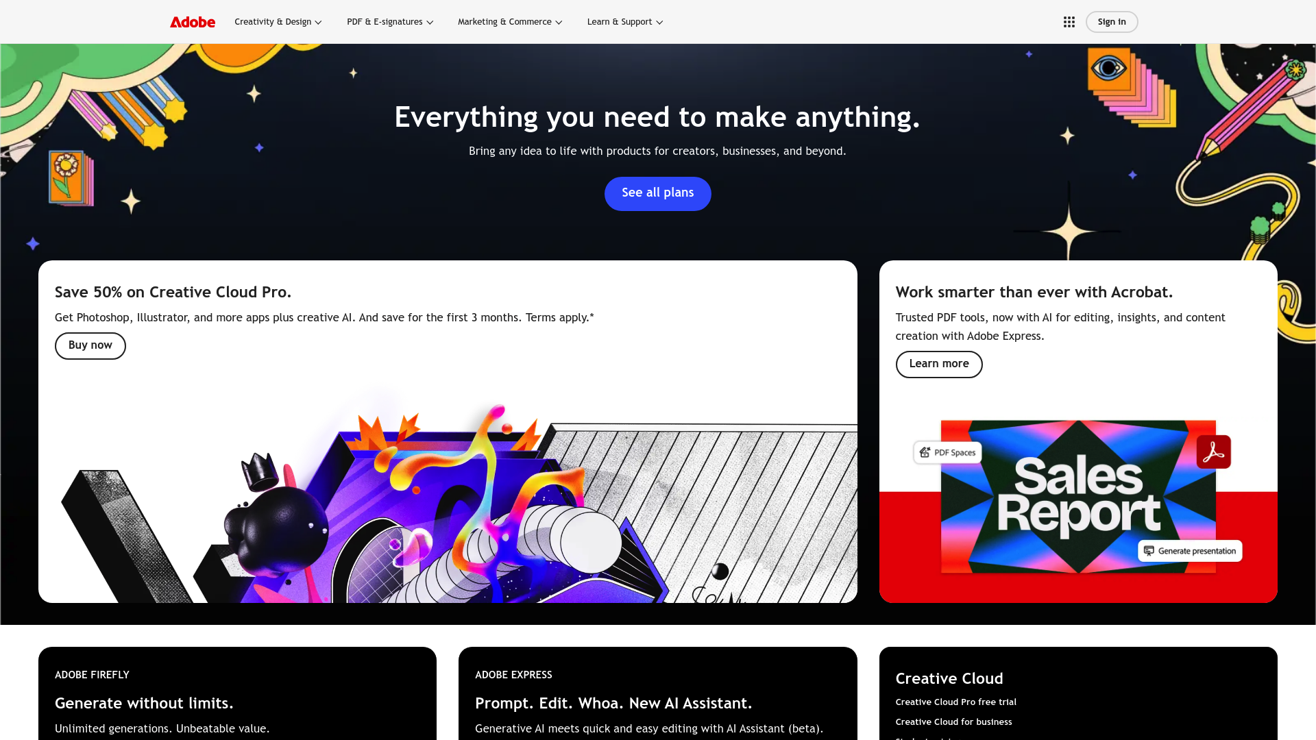 A screenshot of Adobe Acrobat's landing page.