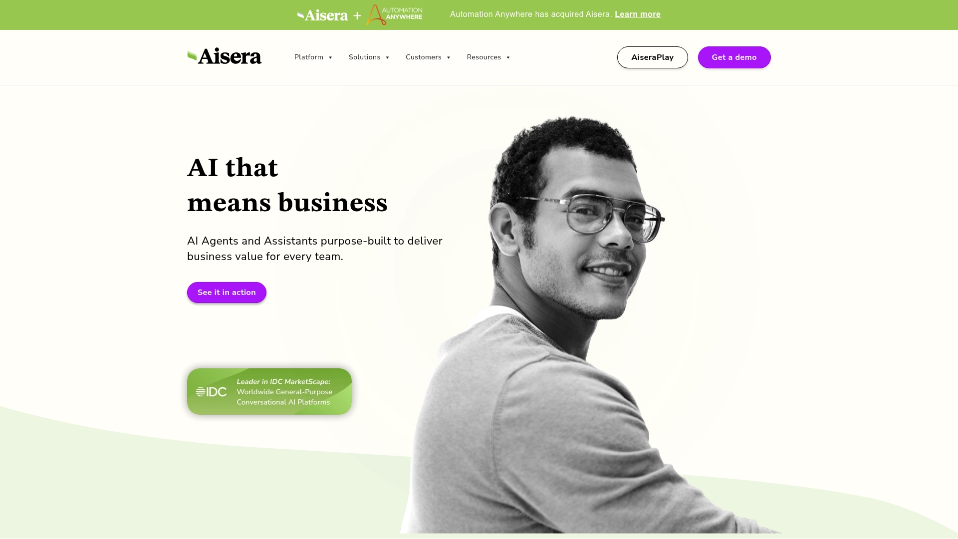 Aisera AI Service Desk Plattform Homepage