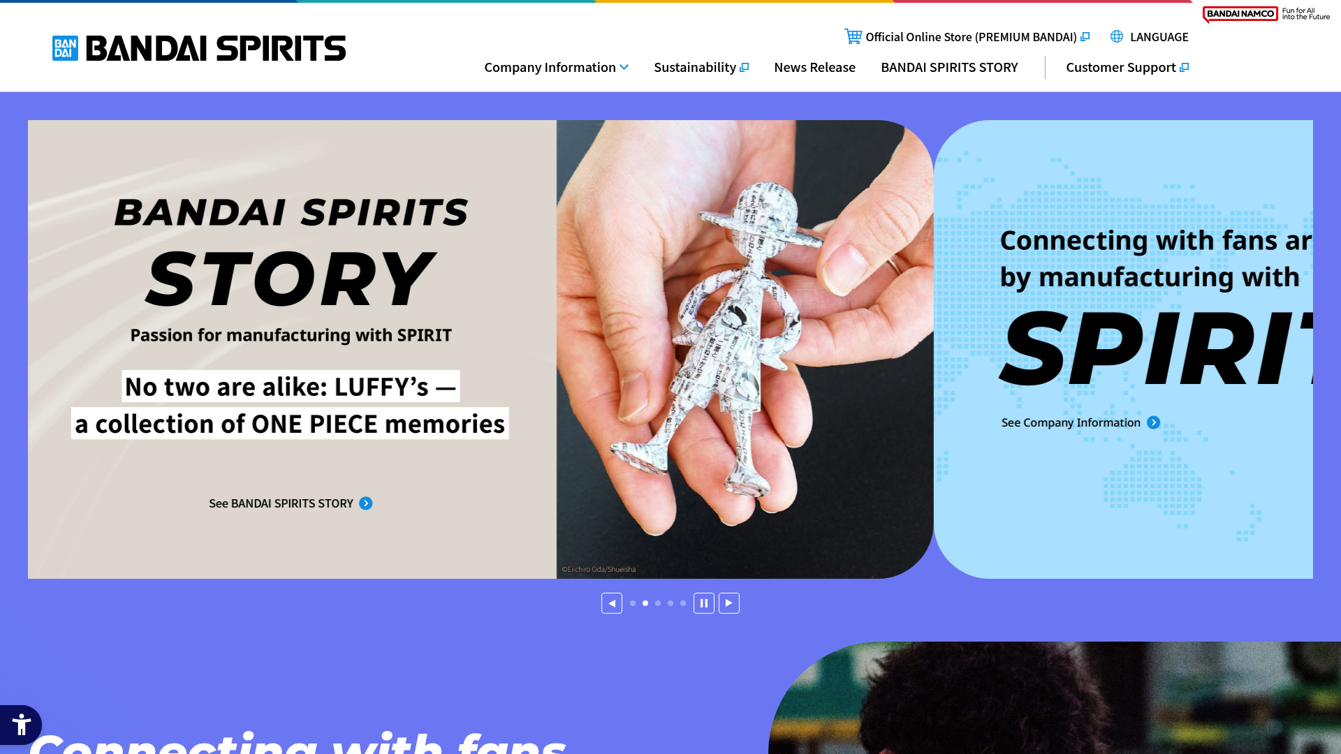 Authentic Bandai Spirits homepage with various hobby products