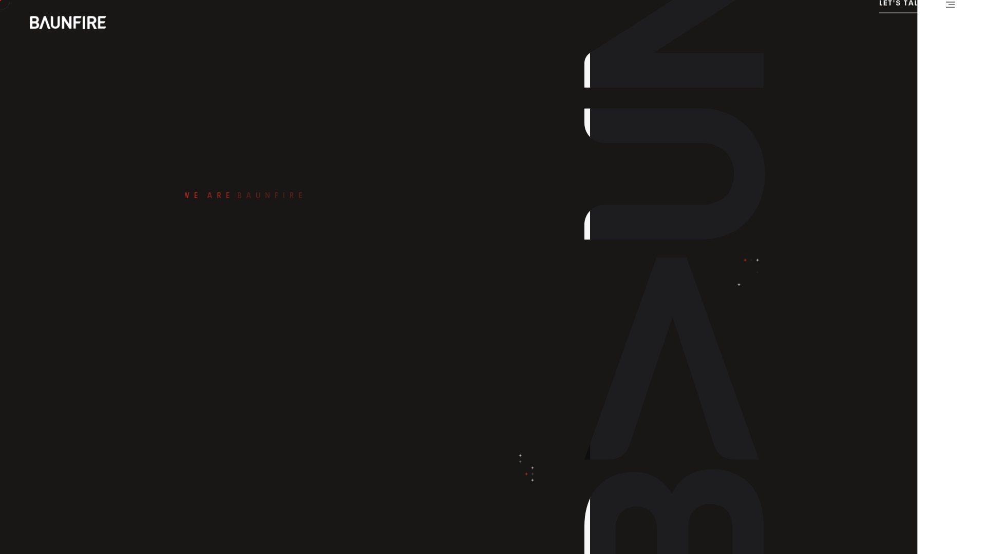 A screenshot of the Baunfire homepage, an example from our list of the best web design agencies in the USA.