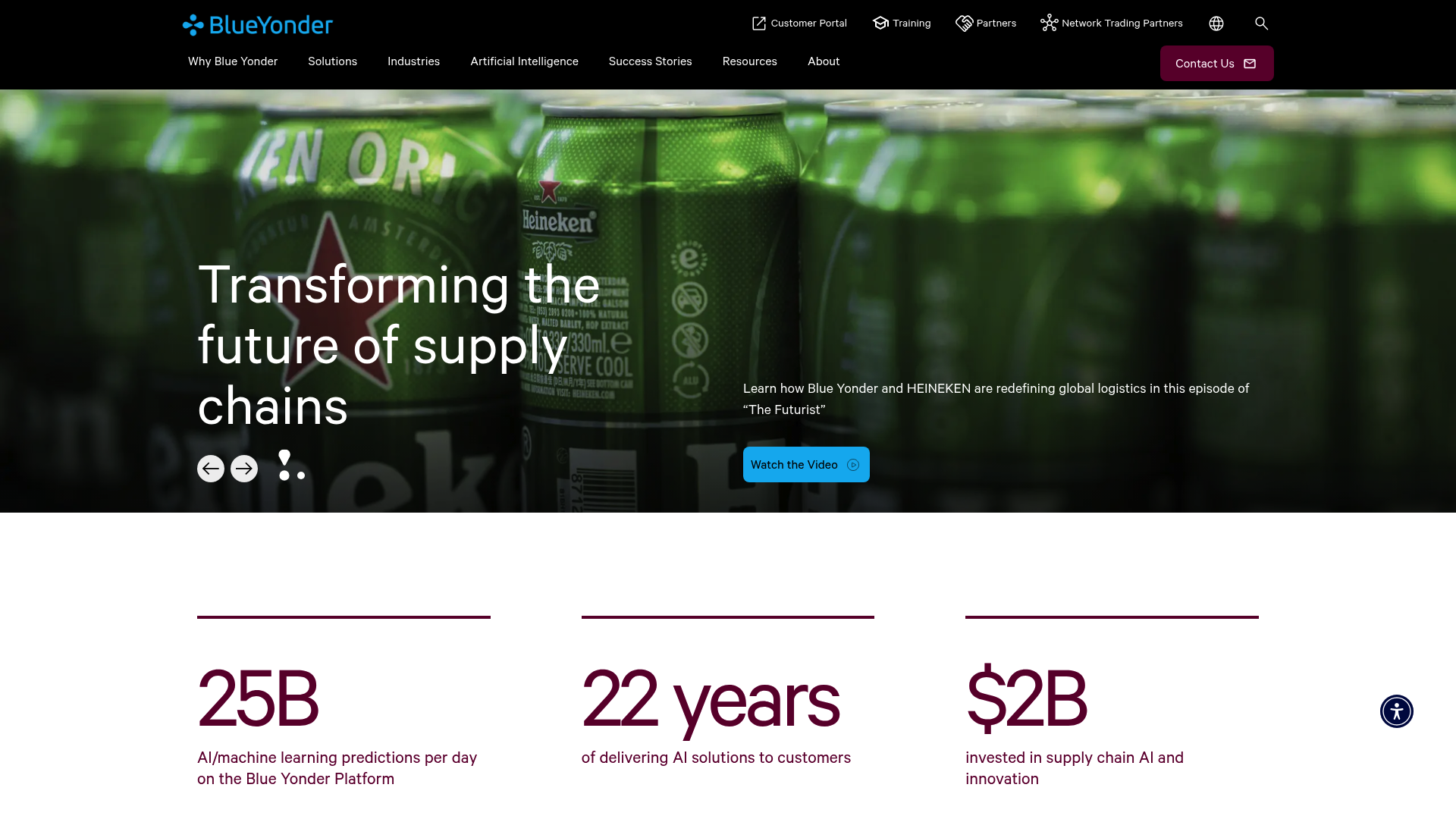 A screenshot of the Blue Yonder Warehouse Management webpage, one of the best AI warehouse management tools for large-scale logistics.